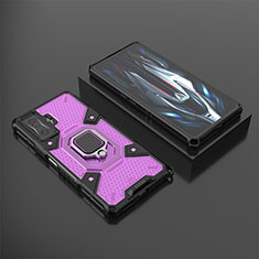 Funda Bumper Silicona y Plastico Mate Carcasa con Magnetico Anillo de dedo Soporte KC3 para Xiaomi Poco F4 GT 5G Morado