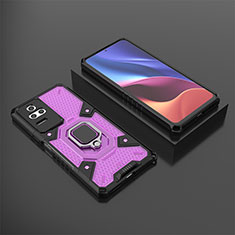 Funda Bumper Silicona y Plastico Mate Carcasa con Magnetico Anillo de dedo Soporte KC3 para Xiaomi Redmi K50 5G Morado