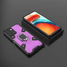 Funda Bumper Silicona y Plastico Mate Carcasa con Magnetico Anillo de dedo Soporte KC3 para Xiaomi Redmi Note 10 Pro 5G Morado