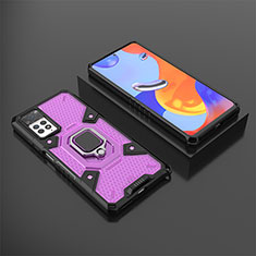 Funda Bumper Silicona y Plastico Mate Carcasa con Magnetico Anillo de dedo Soporte KC3 para Xiaomi Redmi Note 11 Pro 4G Morado