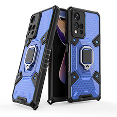 Funda Bumper Silicona y Plastico Mate Carcasa con Magnetico Anillo de dedo Soporte KC3 para Xiaomi Redmi Note 11 Pro+ Plus 5G Azul