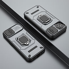 Funda Bumper Silicona y Plastico Mate Carcasa con Magnetico Anillo de dedo Soporte KC4 para Apple iPhone 14 Plus Gris