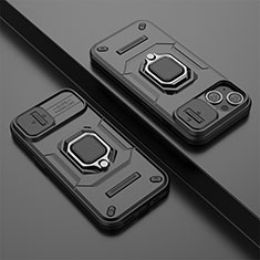 Funda Bumper Silicona y Plastico Mate Carcasa con Magnetico Anillo de dedo Soporte KC4 para Apple iPhone 14 Plus Negro