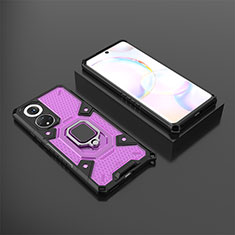 Funda Bumper Silicona y Plastico Mate Carcasa con Magnetico Anillo de dedo Soporte KC4 para Huawei Honor 50 5G Morado