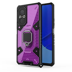 Funda Bumper Silicona y Plastico Mate Carcasa con Magnetico Anillo de dedo Soporte KC4 para Huawei Honor 50 SE 5G Morado