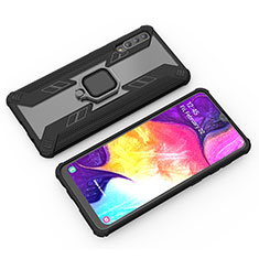 Funda Bumper Silicona y Plastico Mate Carcasa con Magnetico Anillo de dedo Soporte KC4 para Samsung Galaxy A50 Negro