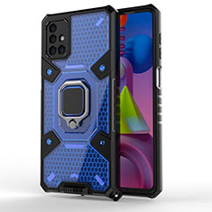 Funda Bumper Silicona y Plastico Mate Carcasa con Magnetico Anillo de dedo Soporte KC4 para Samsung Galaxy M51 Azul