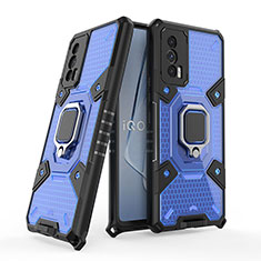 Funda Bumper Silicona y Plastico Mate Carcasa con Magnetico Anillo de dedo Soporte KC4 para Vivo iQOO 7 India 5G Azul