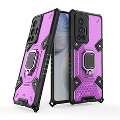 Funda Bumper Silicona y Plastico Mate Carcasa con Magnetico Anillo de dedo Soporte KC4 para Vivo X70 Pro 5G Morado