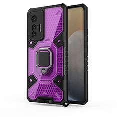 Funda Bumper Silicona y Plastico Mate Carcasa con Magnetico Anillo de dedo Soporte KC4 para Vivo X70t Morado