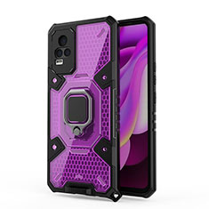 Funda Bumper Silicona y Plastico Mate Carcasa con Magnetico Anillo de dedo Soporte KC4 para Vivo Y73 (2021) Morado