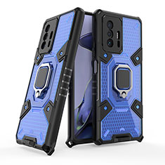 Funda Bumper Silicona y Plastico Mate Carcasa con Magnetico Anillo de dedo Soporte KC4 para Xiaomi Mi 11T 5G Azul