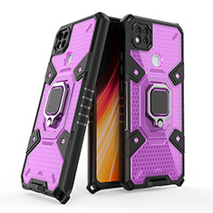 Funda Bumper Silicona y Plastico Mate Carcasa con Magnetico Anillo de dedo Soporte KC4 para Xiaomi POCO C3 Morado