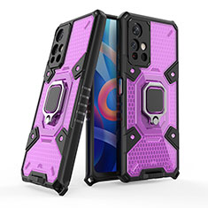 Funda Bumper Silicona y Plastico Mate Carcasa con Magnetico Anillo de dedo Soporte KC4 para Xiaomi Poco M4 Pro 5G Morado