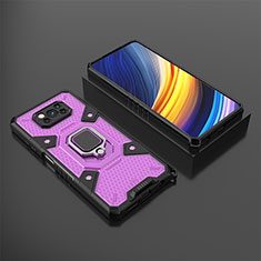 Funda Bumper Silicona y Plastico Mate Carcasa con Magnetico Anillo de dedo Soporte KC4 para Xiaomi Poco X3 NFC Morado