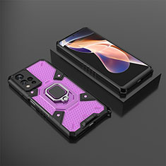 Funda Bumper Silicona y Plastico Mate Carcasa con Magnetico Anillo de dedo Soporte KC4 para Xiaomi Poco X4 NFC Morado