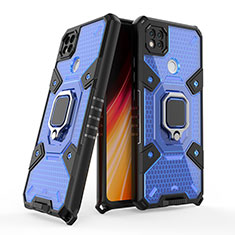 Funda Bumper Silicona y Plastico Mate Carcasa con Magnetico Anillo de dedo Soporte KC4 para Xiaomi Redmi 9 Activ Azul