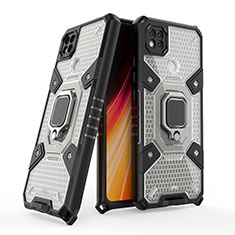 Funda Bumper Silicona y Plastico Mate Carcasa con Magnetico Anillo de dedo Soporte KC4 para Xiaomi Redmi 9 Activ Negro