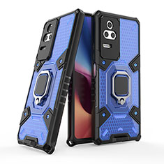 Funda Bumper Silicona y Plastico Mate Carcasa con Magnetico Anillo de dedo Soporte KC4 para Xiaomi Redmi K50 5G Azul