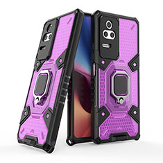 Funda Bumper Silicona y Plastico Mate Carcasa con Magnetico Anillo de dedo Soporte KC4 para Xiaomi Redmi K50 5G Morado