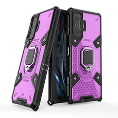 Funda Bumper Silicona y Plastico Mate Carcasa con Magnetico Anillo de dedo Soporte KC4 para Xiaomi Redmi K50 Gaming 5G Morado