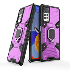 Funda Bumper Silicona y Plastico Mate Carcasa con Magnetico Anillo de dedo Soporte KC4 para Xiaomi Redmi Note 11 Pro 4G Morado