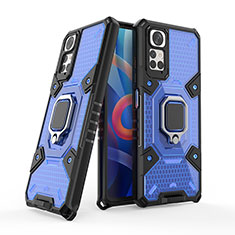 Funda Bumper Silicona y Plastico Mate Carcasa con Magnetico Anillo de dedo Soporte KC4 para Xiaomi Redmi Note 11S 4G Azul