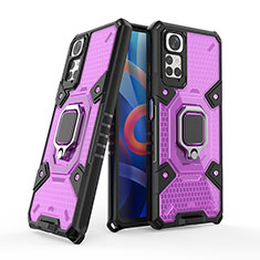 Funda Bumper Silicona y Plastico Mate Carcasa con Magnetico Anillo de dedo Soporte KC4 para Xiaomi Redmi Note 11S 4G Morado