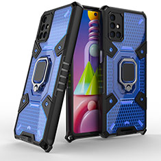 Funda Bumper Silicona y Plastico Mate Carcasa con Magnetico Anillo de dedo Soporte KC5 para Samsung Galaxy M51 Azul