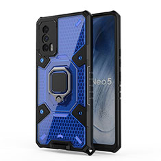 Funda Bumper Silicona y Plastico Mate Carcasa con Magnetico Anillo de dedo Soporte KC5 para Vivo iQOO 7 India 5G Azul