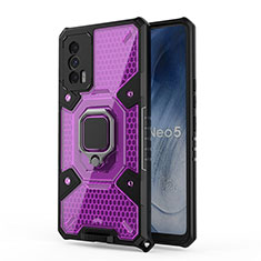 Funda Bumper Silicona y Plastico Mate Carcasa con Magnetico Anillo de dedo Soporte KC5 para Vivo iQOO 7 India 5G Morado