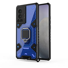 Funda Bumper Silicona y Plastico Mate Carcasa con Magnetico Anillo de dedo Soporte KC5 para Vivo X70 Pro 5G Azul