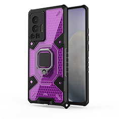 Funda Bumper Silicona y Plastico Mate Carcasa con Magnetico Anillo de dedo Soporte KC5 para Vivo X70 Pro 5G Morado