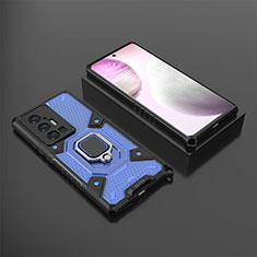 Funda Bumper Silicona y Plastico Mate Carcasa con Magnetico Anillo de dedo Soporte KC5 para Vivo X70 Pro+ Plus 5G Azul