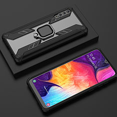 Funda Bumper Silicona y Plastico Mate Carcasa con Magnetico Anillo de dedo Soporte KC6 para Samsung Galaxy A30S Negro