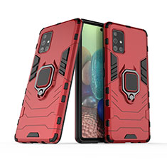 Funda Bumper Silicona y Plastico Mate Carcasa con Magnetico Anillo de dedo Soporte KC6 para Samsung Galaxy A71 5G Rojo