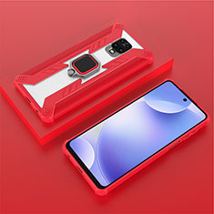 Funda Bumper Silicona y Plastico Mate Carcasa con Magnetico Anillo de dedo Soporte KC6 para Xiaomi Redmi Note 9 Pro Max Rojo