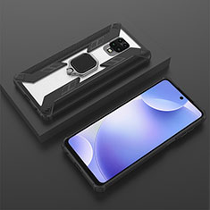 Funda Bumper Silicona y Plastico Mate Carcasa con Magnetico Anillo de dedo Soporte KC6 para Xiaomi Redmi Note 9S Negro