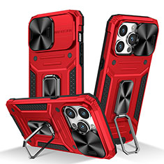 Funda Bumper Silicona y Plastico Mate Carcasa con Magnetico Anillo de dedo Soporte KC7 para Apple iPhone 13 Pro Rojo