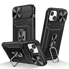 Funda Bumper Silicona y Plastico Mate Carcasa con Magnetico Anillo de dedo Soporte KC7 para Apple iPhone 14 Negro