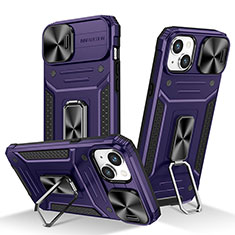 Funda Bumper Silicona y Plastico Mate Carcasa con Magnetico Anillo de dedo Soporte KC7 para Apple iPhone 14 Plus Morado