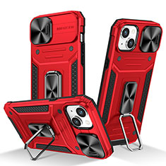 Funda Bumper Silicona y Plastico Mate Carcasa con Magnetico Anillo de dedo Soporte KC7 para Apple iPhone 14 Plus Rojo