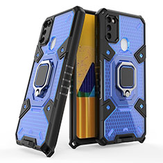 Funda Bumper Silicona y Plastico Mate Carcasa con Magnetico Anillo de dedo Soporte KC7 para Samsung Galaxy M21 Azul