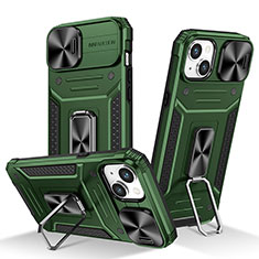 Funda Bumper Silicona y Plastico Mate Carcasa con Magnetico Anillo de dedo Soporte KC8 para Apple iPhone 14 Verde