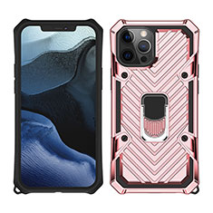 Funda Bumper Silicona y Plastico Mate Carcasa con Magnetico Anillo de dedo Soporte M01 para Apple iPhone 12 Pro Max Oro Rosa