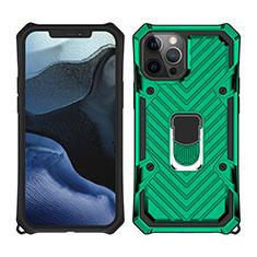 Funda Bumper Silicona y Plastico Mate Carcasa con Magnetico Anillo de dedo Soporte M01 para Apple iPhone 12 Pro Verde