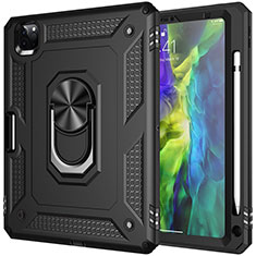 Funda Bumper Silicona y Plastico Mate Carcasa con Magnetico Anillo de dedo Soporte MQ1 para Apple iPad Pro 11 (2021) Negro