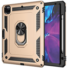 Funda Bumper Silicona y Plastico Mate Carcasa con Magnetico Anillo de dedo Soporte MQ1 para Apple iPad Pro 12.9 (2021) Oro