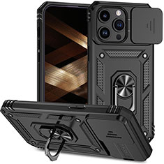 Funda Bumper Silicona y Plastico Mate Carcasa con Magnetico Anillo de dedo Soporte MQ1 para Apple iPhone 13 Pro Max Negro