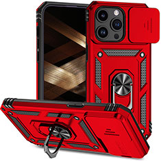 Funda Bumper Silicona y Plastico Mate Carcasa con Magnetico Anillo de dedo Soporte MQ1 para Apple iPhone 13 Pro Max Rojo